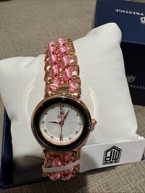 Montres prestige Women's Pink Braided Chain Watch - Gold Tone